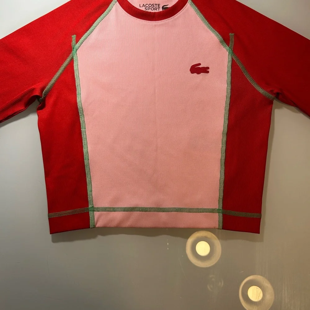 Lacoste Pink and Red Long Sleeve Cropped Sport Top - Picture 4 of 8